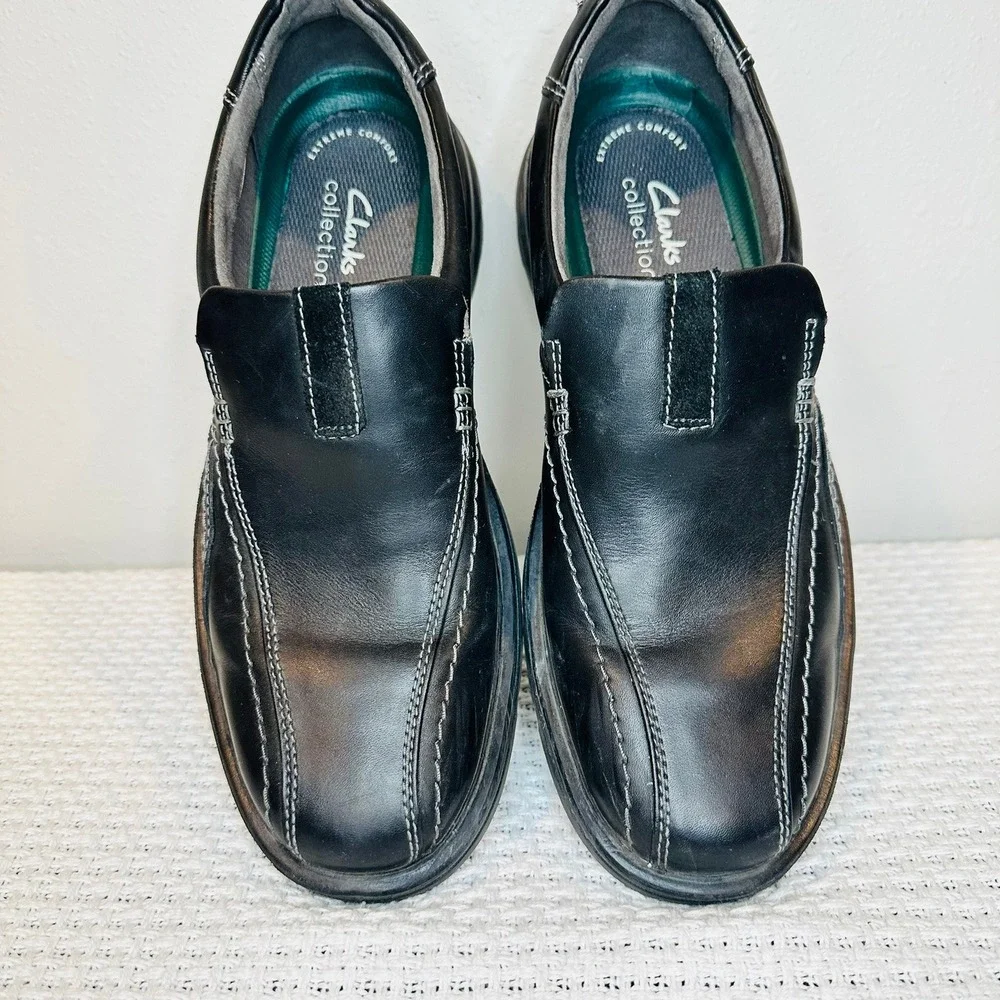 Clarks Gessler‎ Step Loafers Men Size 10 Black Leather Dress Shoes Classic